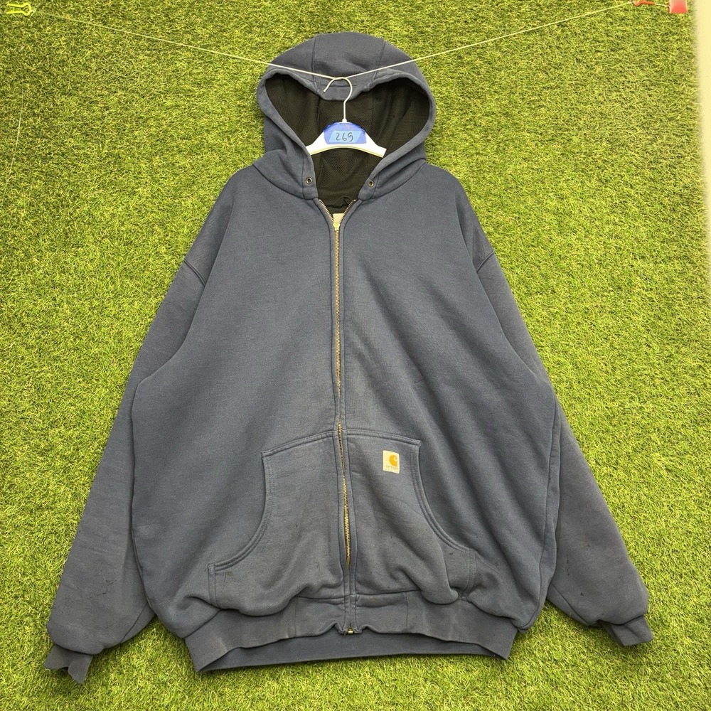 Vintage Carhartt Hoodie Mens XL Tall Blue Full Zip Thermal Lined Work J149 NVY